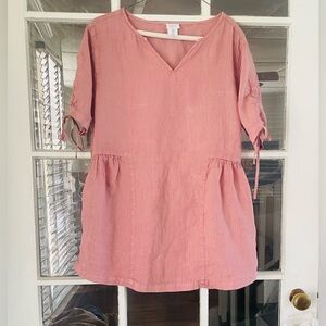 Sigrid Olsen 100% Linen Top Women’s Medium Oversized Longer Length Mauve